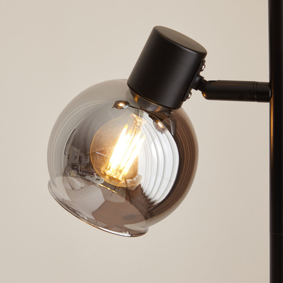 Lampadaire moderne noir mat avec verre gris fumé 3 lumières - Mesa