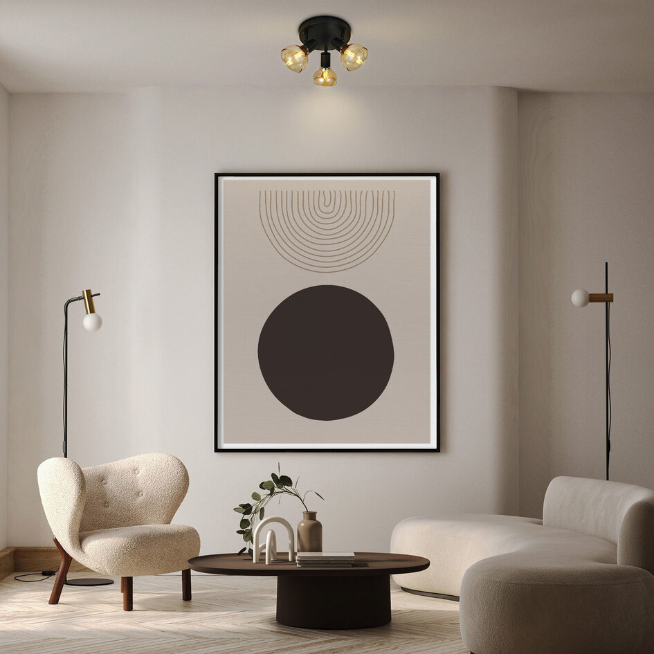 Plafonnier noir avec verre ambré 3 lumières - Missouri