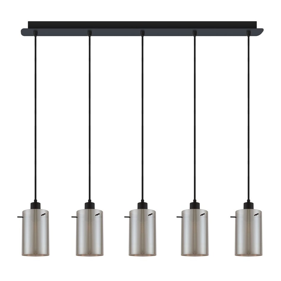 Suspension noir mat avec verre gris fumé 5 lumières - Texas