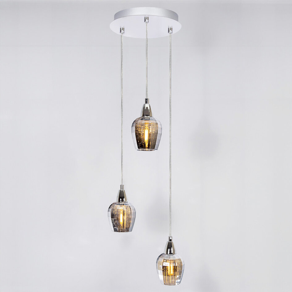Suspension chromée avec verre gris fumé 3 lumières - Veronica