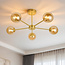 Plafonnier moderne de couleur or avec verre ambré, 5 lumières - Louisa