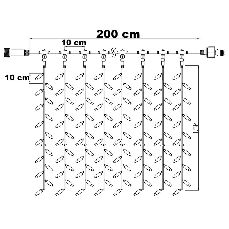 Rideau lumineux connectable | 2m x 1.5m | 300 LEDs | Blanc chaud | Caoutchouc