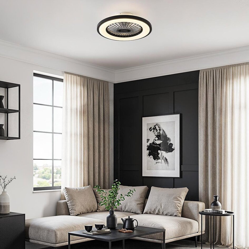 Ventilateur de plafond noir avec télécommande, application TUYA et fonction RGBW - Starry