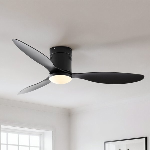 Ventilateur de plafond avec éclairage, trois ailettes, noir - Zazoe