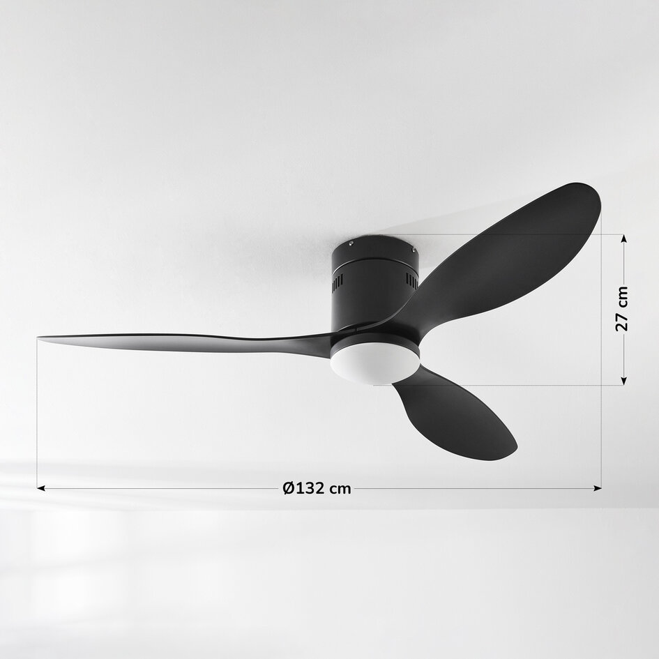Ventilateur de plafond avec éclairage, trois ailettes, noir - Zazoe