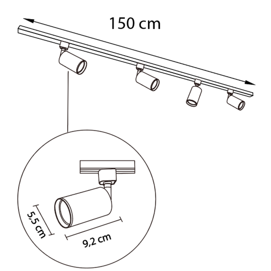 Kit rail monophasé de 1,5 mètre et spots Jill, blanc