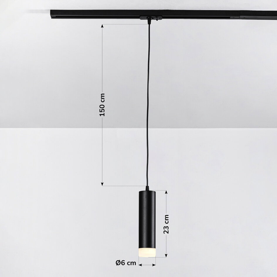 Suspension tube Luke pour rail monophasé, noir à diffuseur mat