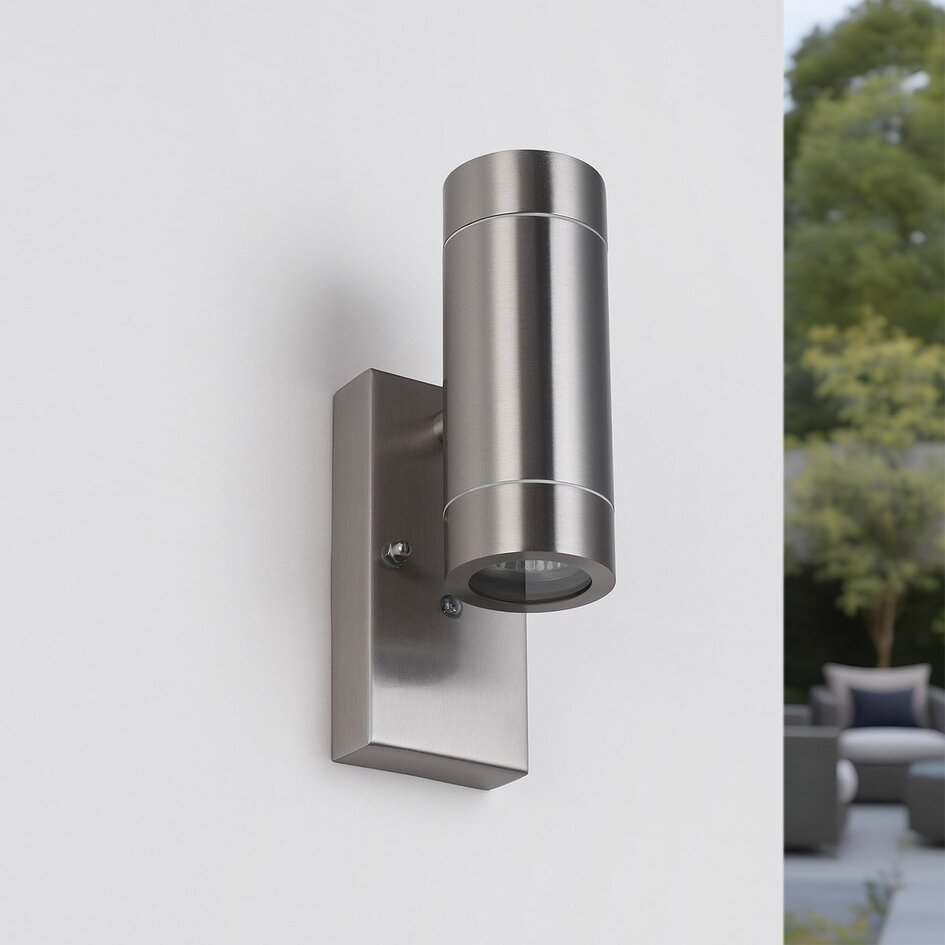 Applique murale extérieure 2 lumières Saul avec détecteur crépusculaire - inox