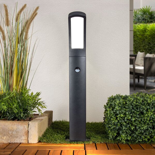 Lampe d'extérieur sur pied Reese noire avec détecteur, LED intégrée