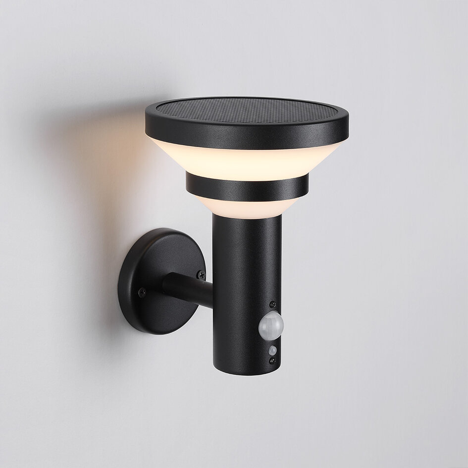 Applique solaire moderne d'extérieur noire avec capteur - Kensington