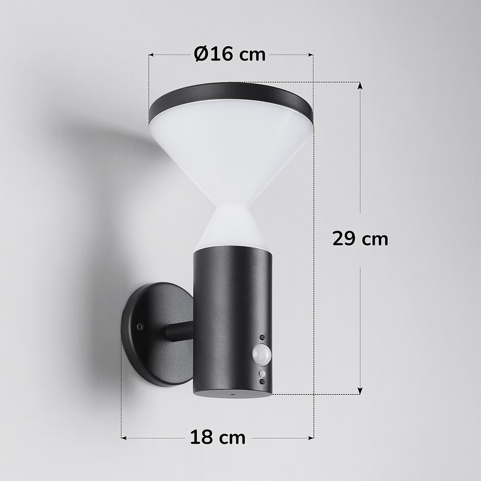 Applique solaire d'extérieur moderne noire avec capteur - Chandler
