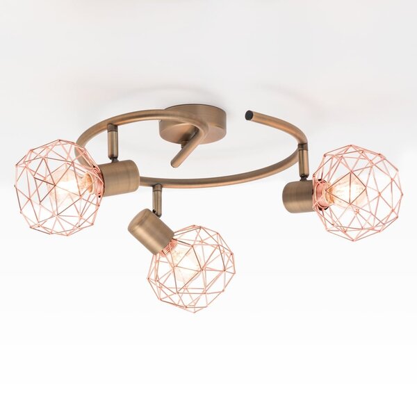 Plafonnier industriel couleur cuivre, triple - Russet (support d'ampoule E14)
