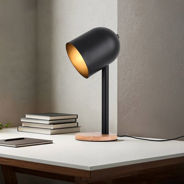 Lampe de table moderne noire avec bois - Spy