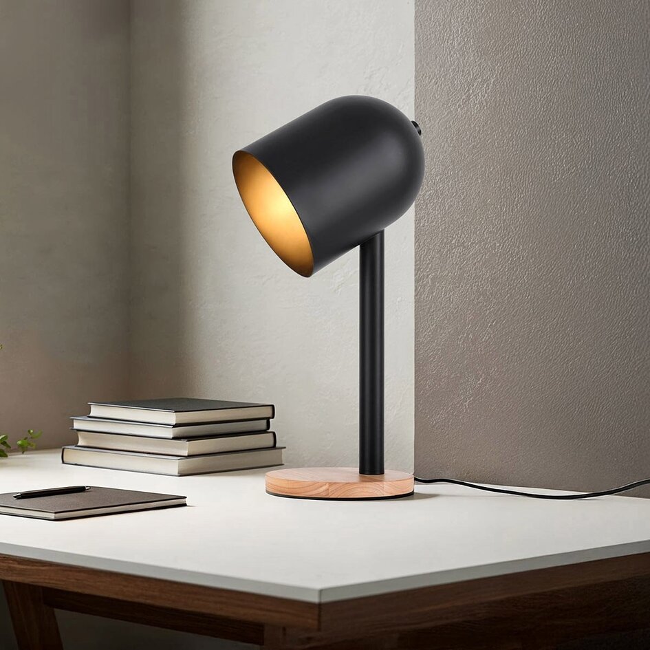 Lampe de table moderne noire avec bois - Spy