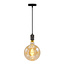 Suspension à cordon industrielle noir brillant incl. ampoule XXXL 8,5W à 10W, verre ambré, 2000 K, Ø200 mm