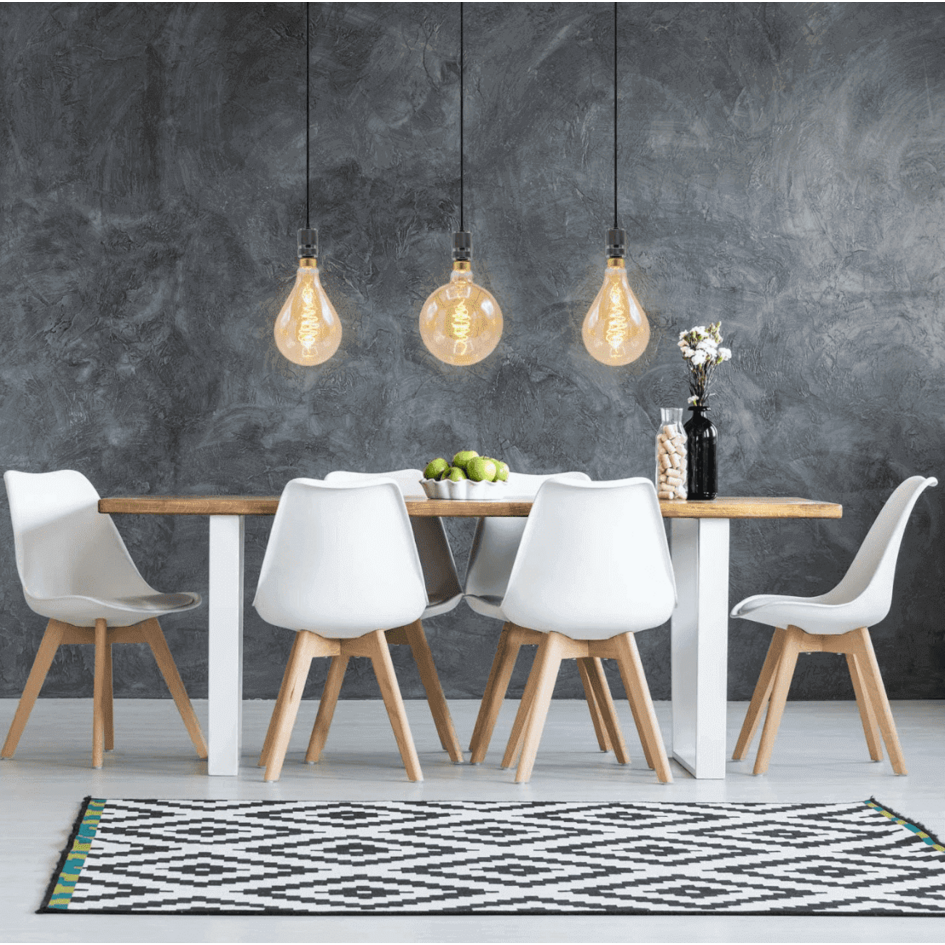 Lampe suspendue noire brillante avec ampoule XXL de 8,5W à 10W, verre ambré, 2000K, Ø160