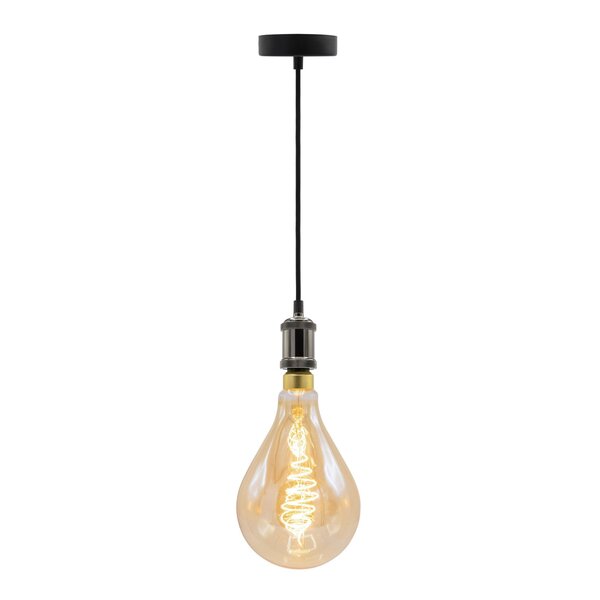 Suspension à cordon moderne noir brillant incl. ampoule XXL 8,5W à 10W, verre ambré, 2000 K, Ø160 mm