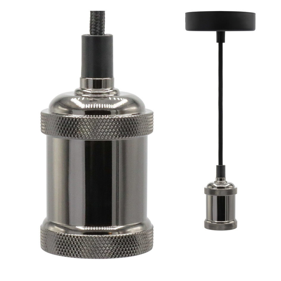 Lampe suspendue noire brillante avec ampoule XXL de 8,5W à 10W, verre ambré, 2000K, Ø160