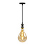 Lampe suspendue noire brillante avec ampoule XXL de 8,5W à 10W, verre ambré, 2000K, Ø160