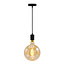 Suspension industrielle en cordon noir mat avec lampe XXXL 8,5W à 10W, verre ambré, 2000K, Ø200