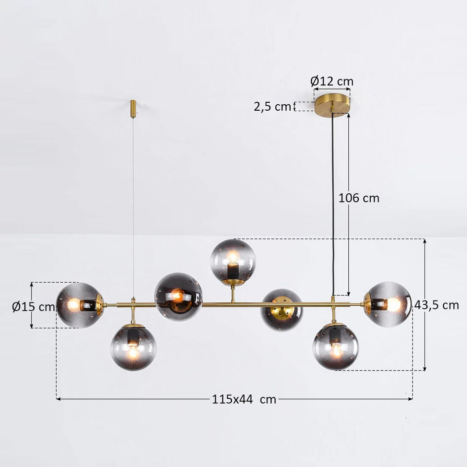 2ème chance : Lampe suspendue design Hepta cadre or avec verre fumé
