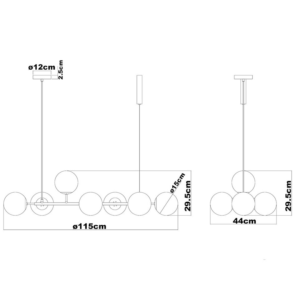 Seconde chance : Suspension design Sette à globes en verre ambré
