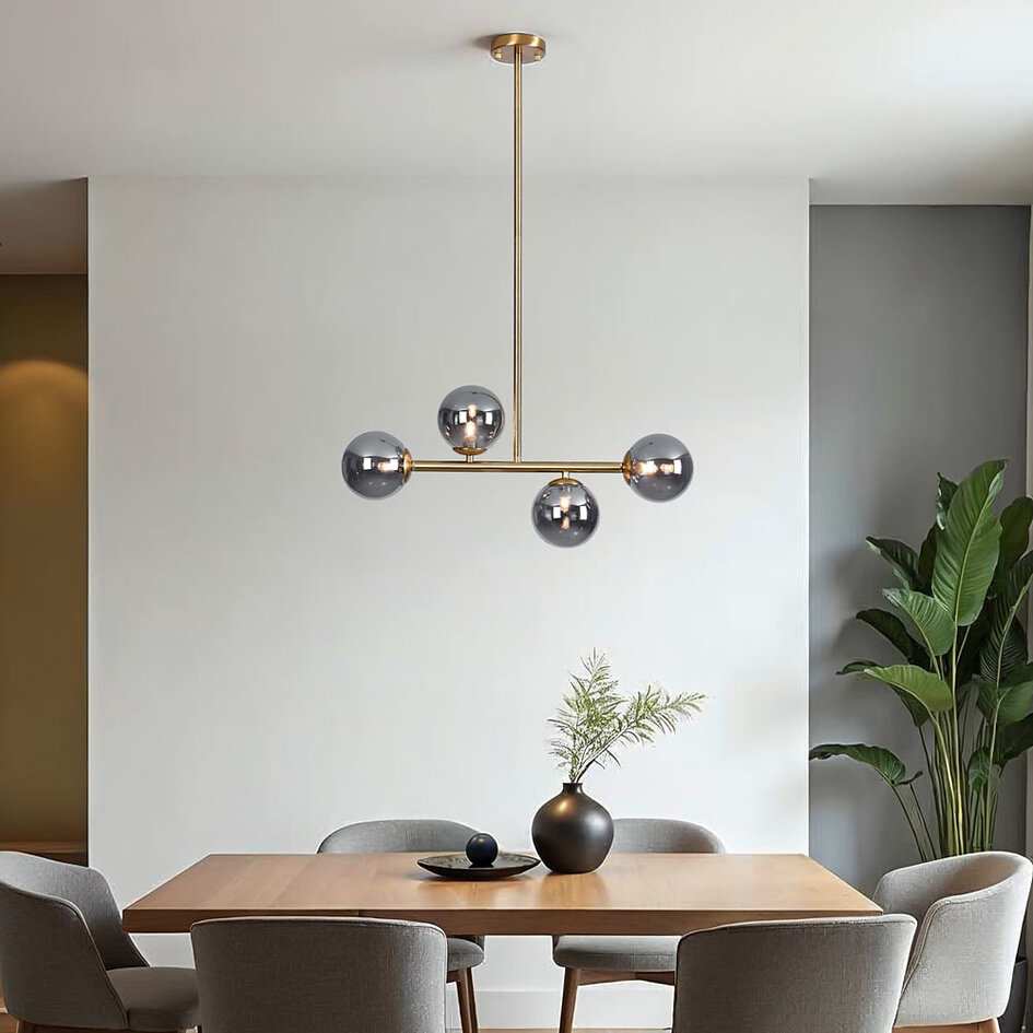 Plafonnier design or avec verre fumé, 4 lumières - Asun