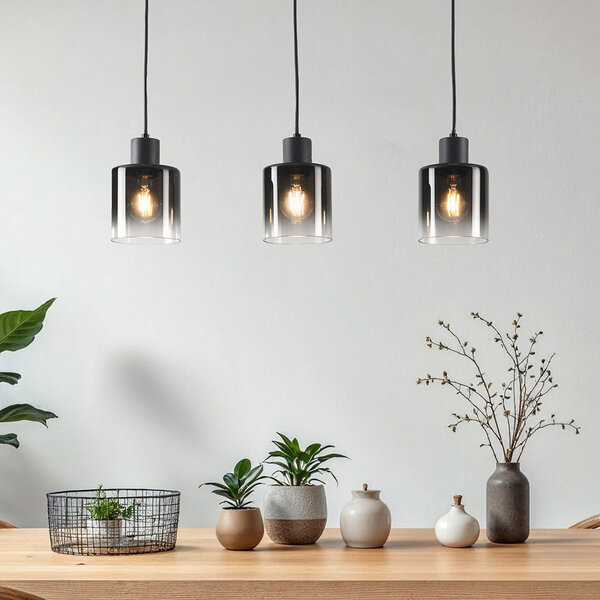 Suspension en verre fumé Lyra avec dégradé, 3 lumières
