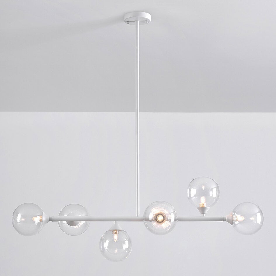 Suspension Aster 6 lumières - cadre blanc avec globes transparents
