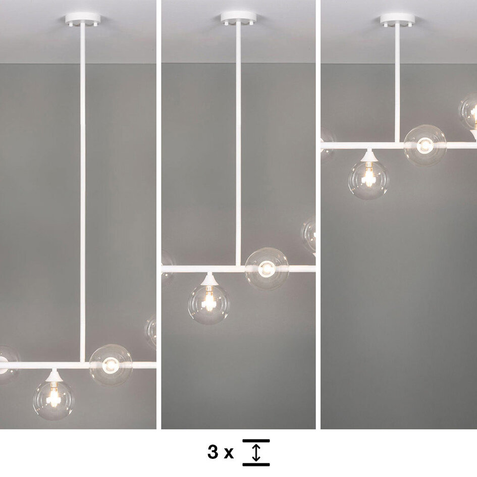 Lampe suspendue Aster avec cadre blanc et boules en verre transparent