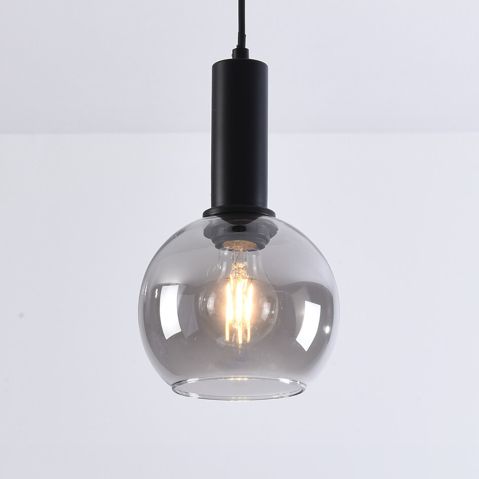 Lampe suspendue Inara avec verre fumé, 1 lumière - noir