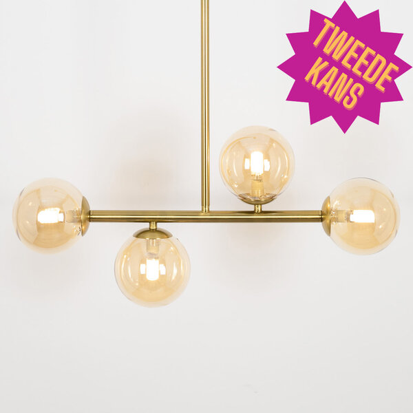 2ème chance : Lampe suspendue Asun avec cadre doré et globes en verre ambré