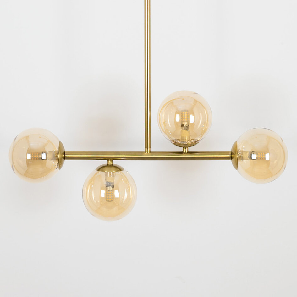 2ème chance : Lampe suspendue Asun avec cadre doré et globes en verre ambré