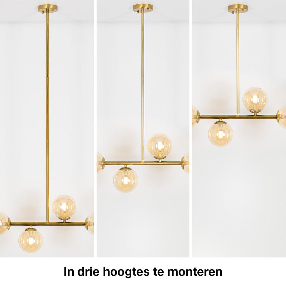 2ème chance : Lampe suspendue Asun avec cadre doré et globes en verre ambré