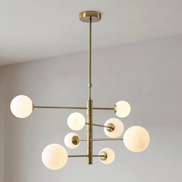 Plafonnier Oito bronze avec verre blanc laiteux, 8 lumières