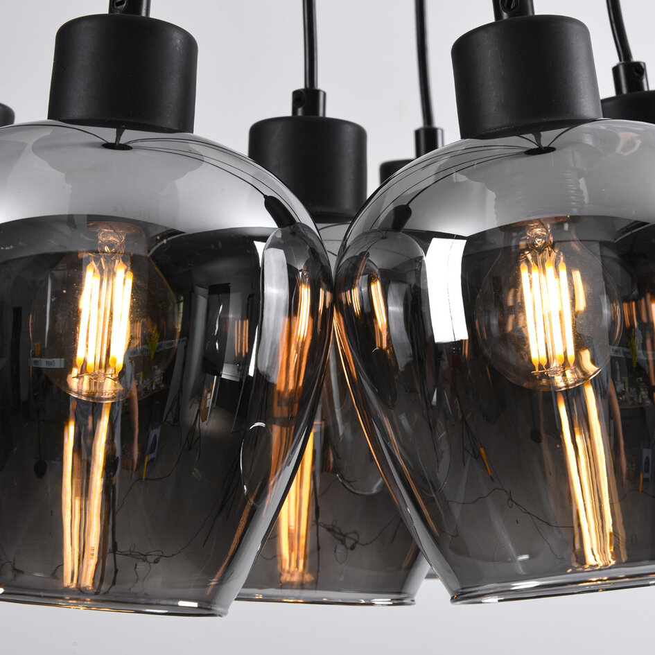 Suspension 7 lumières noire avec verre fumé - Ventura