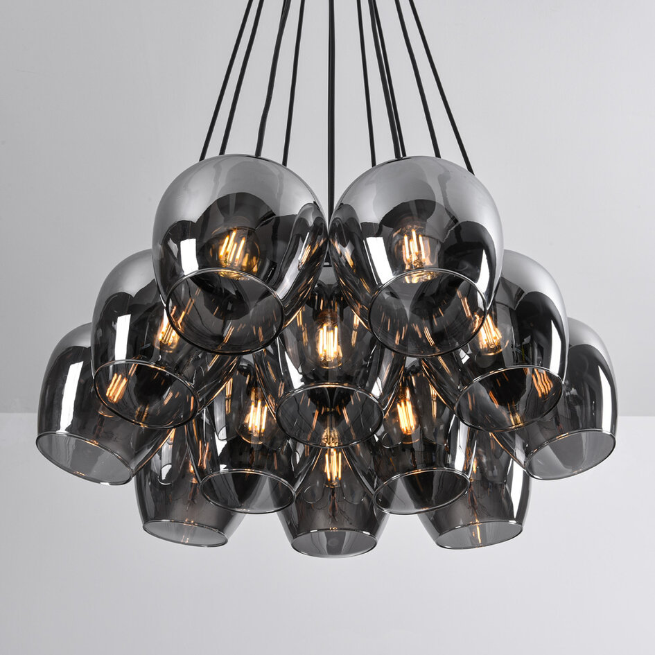 Lampe suspendue design 12 lumières noire avec verre fumé - Ventura
