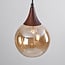 Suspension Nya pour rail monophasé, verre ambré rond et bois foncé