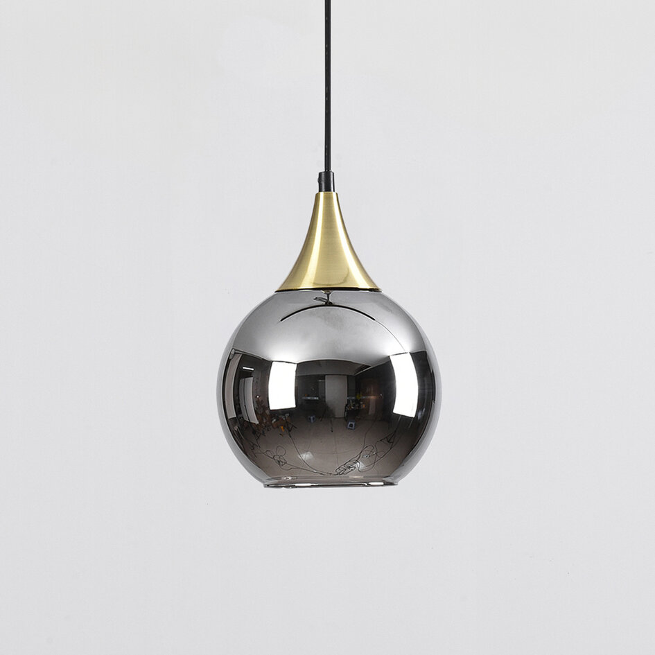 Lampe suspendue sur rail monophasée Nya or avec verre fumé à effet miroir - ronde