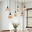 Lampe suspendue en verre ambré et aspect bois foncé, 6 lumières - Loic