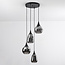 Lampe suspendue Loua noir avec verre fumé, 4 lumières