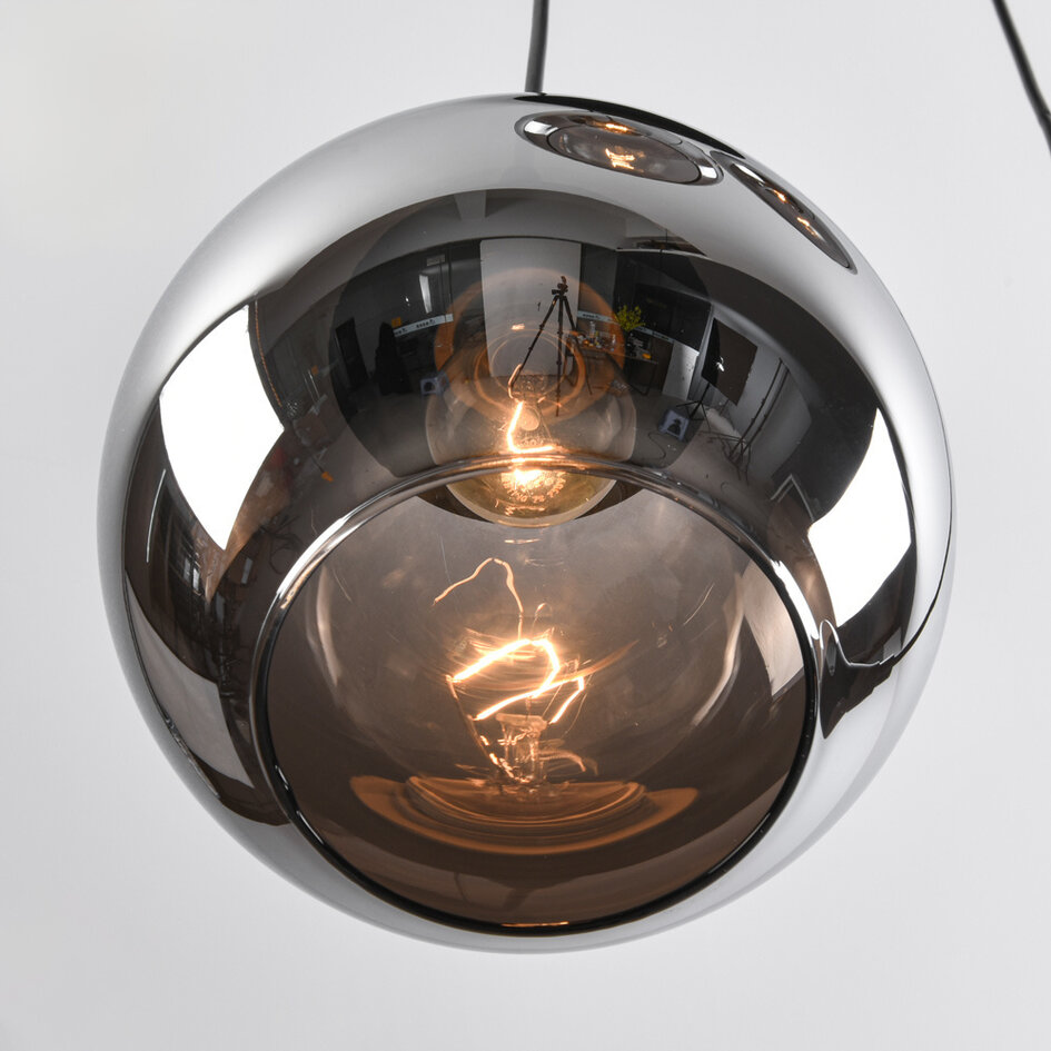 Lampe suspendue Loua noir avec verre fumé, 4 lumières