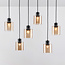 Lampe suspendue noire Palaio avec verre ambré, 6 lumières