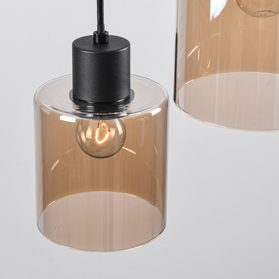 Lampe suspendue noire Palaio avec verre ambré, 6 lumières
