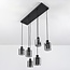Lampe suspendue noire Palaio avec verre fumé, 6 lumières