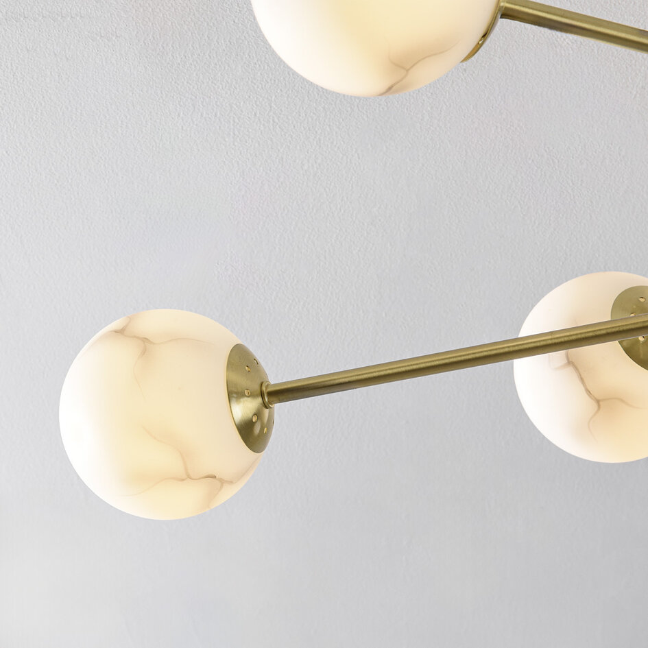 Plafonnier Design sand gold avec sphères en marbre, 8 lumières - Idaho