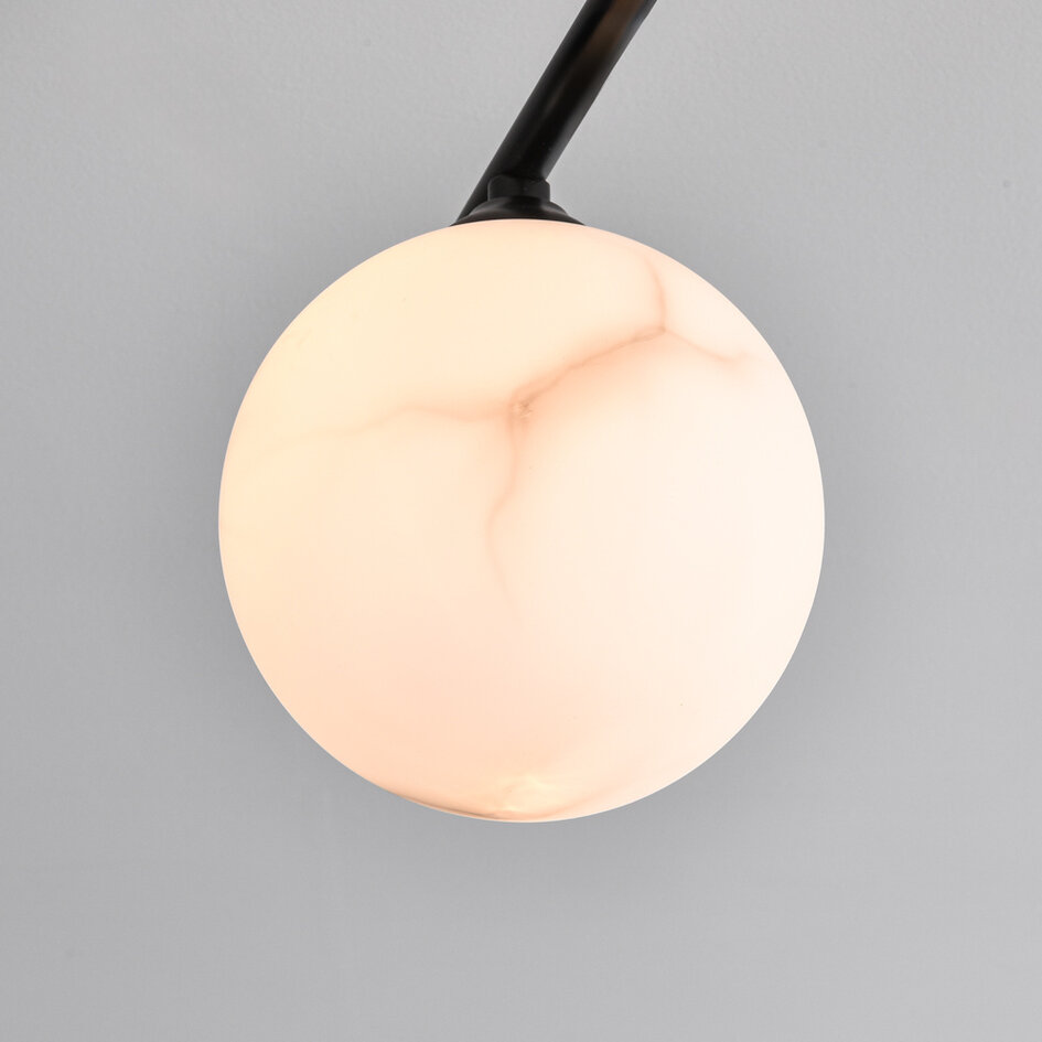 Plafonnier moderne noir mat avec sphères en marbre, 4 lumières - Nymo