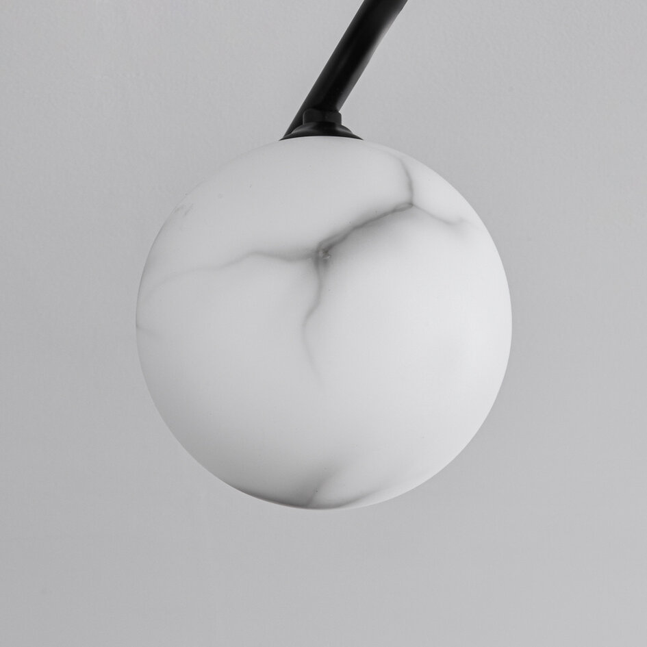 Plafonnier moderne noir mat avec sphères en marbre, 4 lumières - Nymo