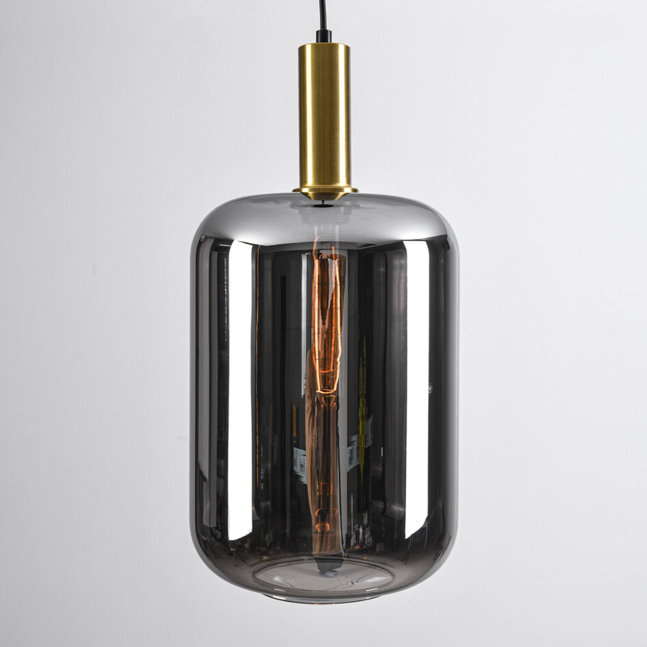 Lampe suspendue moderne noir et or avec verre fumé - Sofito