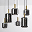 Suspension 6 lumières Sei - noir, doré et verre fumé